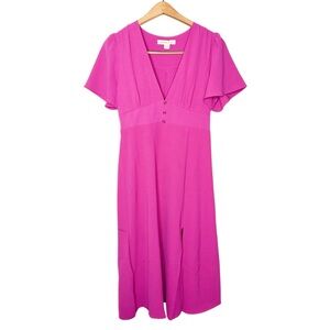 Monteau Magenta Pink Short Sleeve V Neck Knee Length‎ Dress Medium M